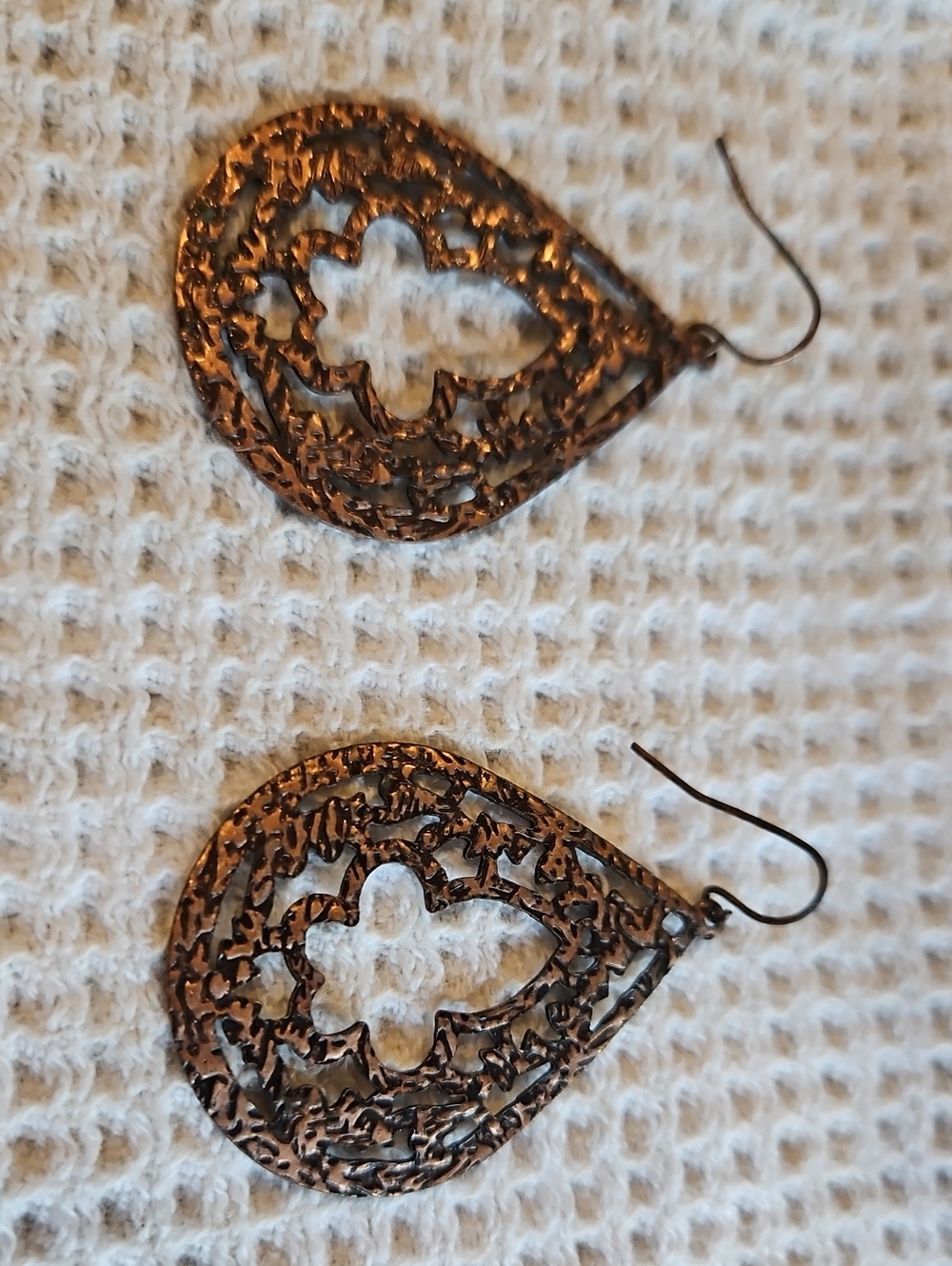 Delicate Filigree Teardrop Earrings in Antique Bronze